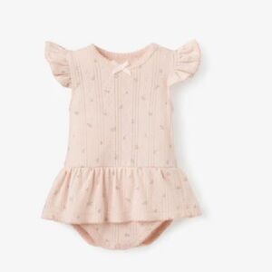 Elegant Baby Pointelle Pink Ruffled Kids Bodysuit